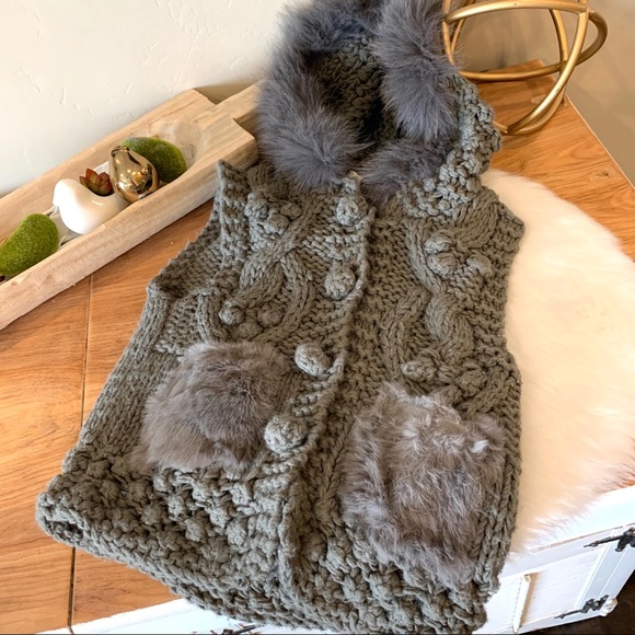 Gray Knit Rabbit Fur Vest 